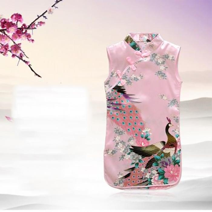 Children Dress Children's Tang Suit Girls Summer Thin Dress Cheongsam Printed Floral Cheongsam Chinese Style Sleeveless Dress