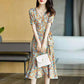 Women's Summer Floral Dress V-neck Slim Mid-length Skirt