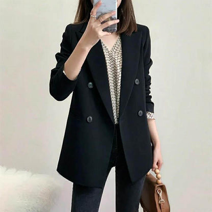 Black Small Suit Jacket Female Spring and Autumn British Style Loose Temperament Western Fashion