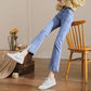 Flared Jeans Women's High Waist Slim Fit Spring Split Up Ninth Denim Pants Retro All Match Comfortable Breathable Jeans