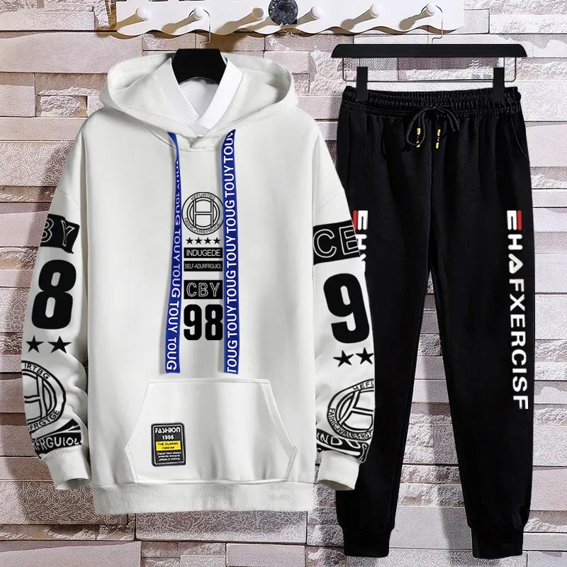 WTEMPO Spring & Fall Trend Pullover Suit Men Sports Suit Hooded Sweater and Casual Pants Campus Clothing