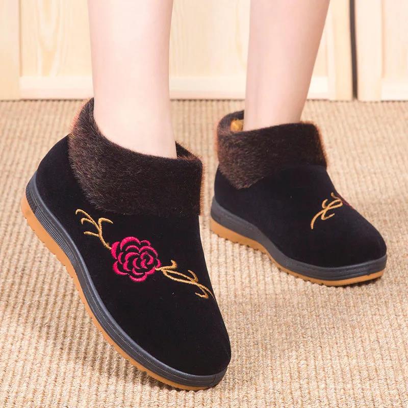 Women's Winter Plus Velvet Padded Cotton Shoes Non-slip  Short-tube Mother's Cotton Boots