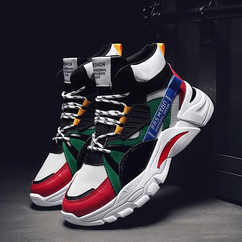 Spring Men's High-top Sports Shoes Men's All-match Height Increase Shoes Breathable Student Shoes Men