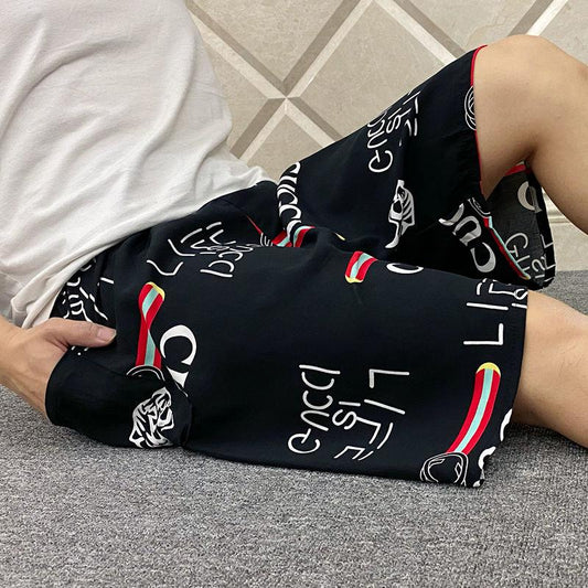 Summer Thin Men's Pajama Pants Five-point Pants Beach Pants Loose Plus Size Shorts Straight Pants