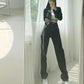 Black Straight-leg Tooling Jeans Women's Spring Design High Waist and Thin Loose Wide-leg Mopping Trousers Ins Tide