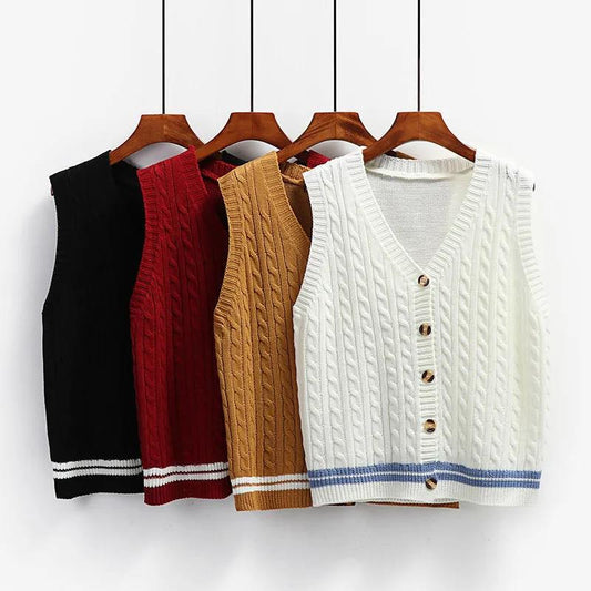 Twist Knitted Vest Women's V-neck Cardigan Spring and Autumn Korean Loose Thick Wool Vest Sleeveless Sweater Jacket