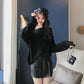 Pofulove Long Sleeve Pullover Retro Bottoming Shirt Winter Girl Thin Lazy Wind Loose Hollow Sweater