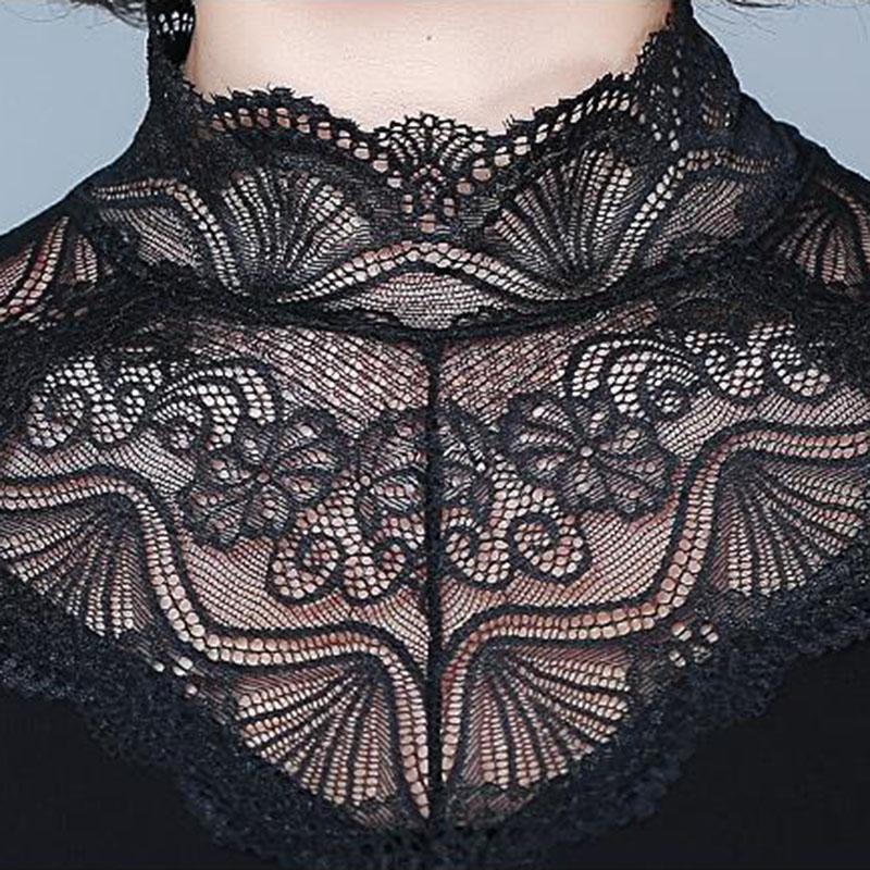 Women's Lace Bottoming Shirt Spring and Autumn All-match Slim Black Top