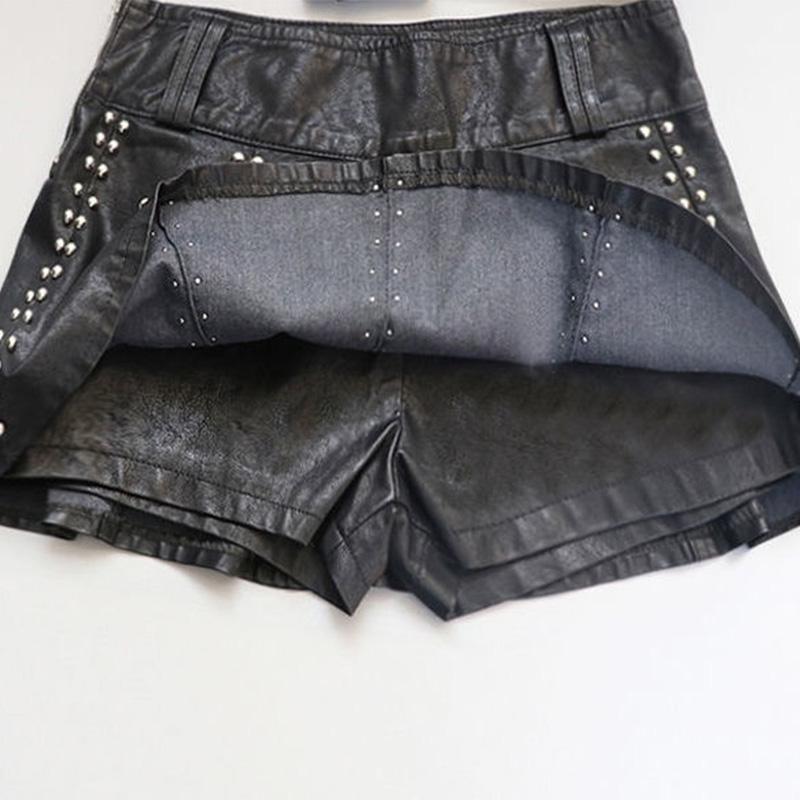 PU Leather Short Skirt Women's Spring and Autumn High Waist Slimming Personality Rivet A-line Skirt Pants