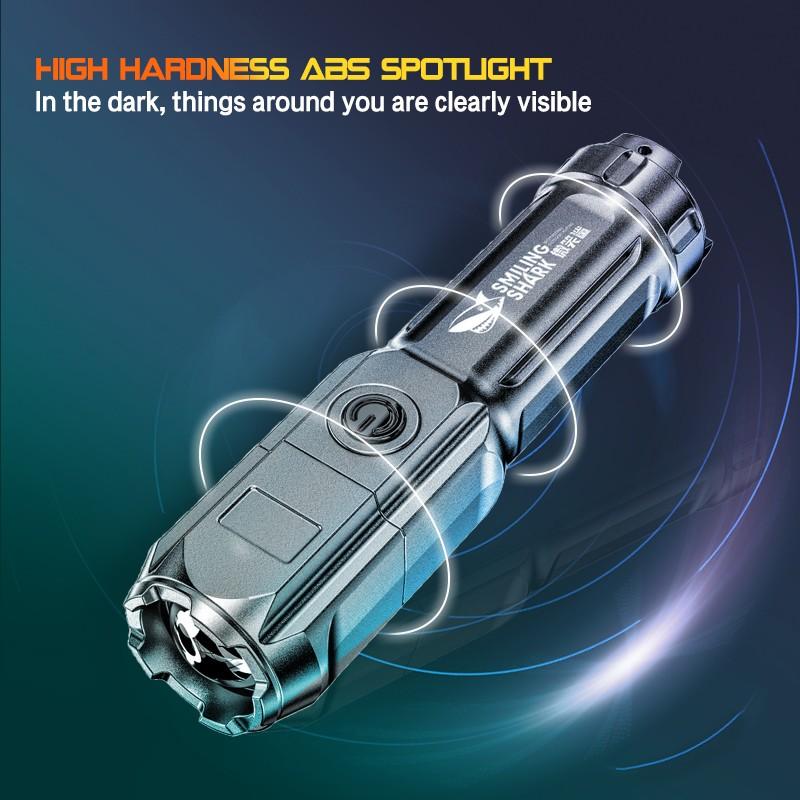 Super Bright 2000mAh ABS Strong Light Focusing Led Flashlight Outdoor Portable Home Built-in Battery Rechargeable Torch