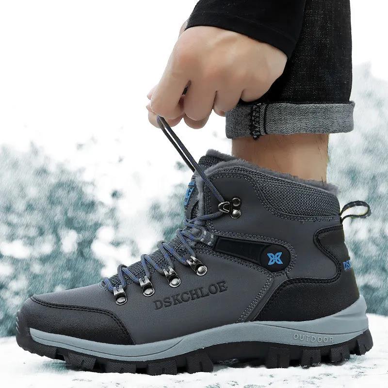 Winter Outdoor Large Size Hiking Shoes Plus Velvet Thick Cotton Shoes Waterproof and Warm Travel Shoes Hiking Leisure Sports Shoes