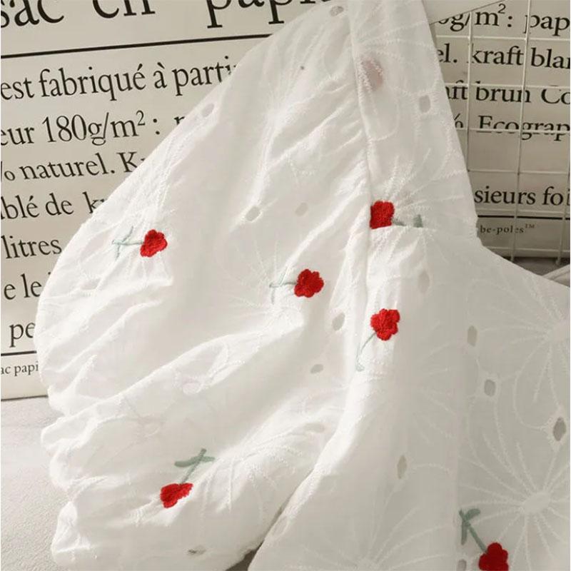 French Niche Fairy Embroidery Short-sleeved Dress V-neck Drawstring High-end Skirt