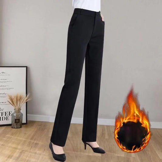 Plush Thickened Trousers High Waist Autumn and Winter Work Pants  Straight-leg Overalls Formal Pants Bank Working Slim Women