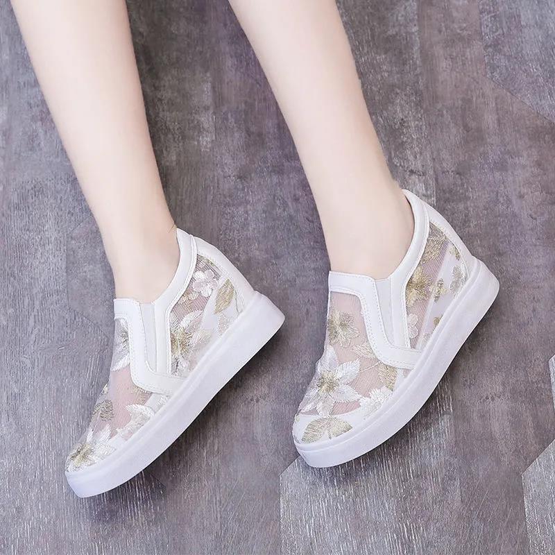 Increase Women's Cloth Shoes In Spring and Summer Hollow Embroidery Women's Single Shoes Casual Net Shoes