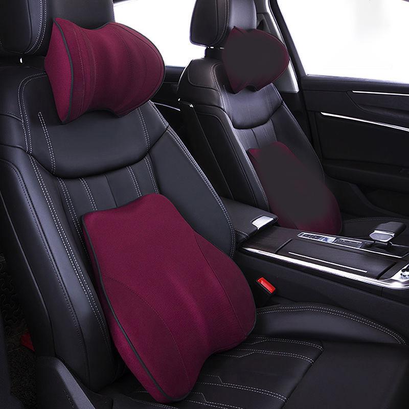 Pure Color Car Neck Pillow and Lumbar Pillow Set Seat Support Pillow Breathable Spine Protection Tool