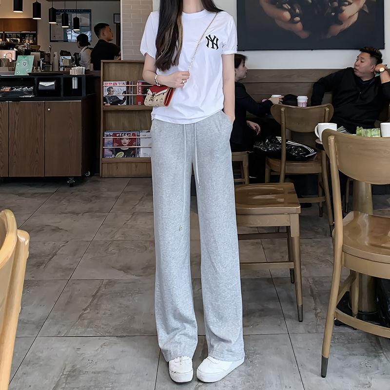Suit Women's Summer Loose and Thin Casual Round Neck Short-sleeved T-shirt + Trousers Two-piece Loose Wide-leg Pants Fabric Soft Light and Breathable
