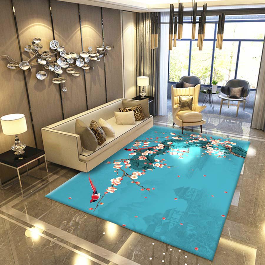 Traditional Chinese Style Flower 3D Living Room Carpet Bedroom Mat Rug Blanket Pad for Yoga Washable