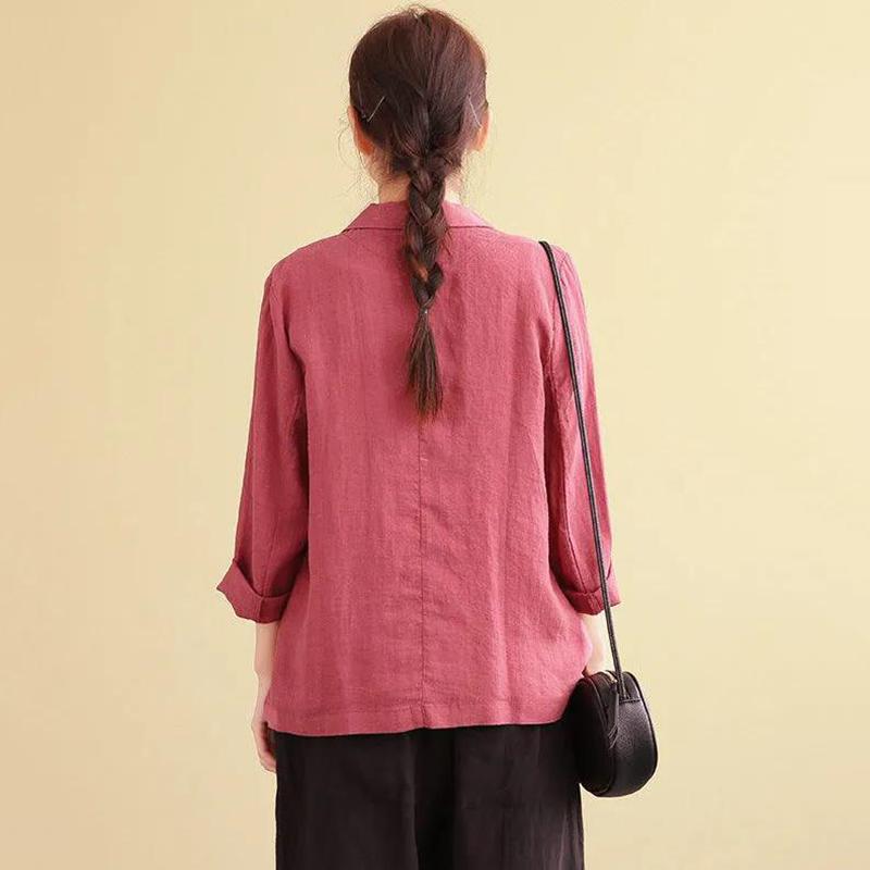 Loose Solid Color Cotton and Linen Small Suit Spring and Summer Linen Top All-match Long-sleeved Casual Temperament Jacket Women