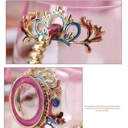 Retro Enamel Color Water Cup Flower Teacup Personality Trend Glass Female Teacup Creative Home Coffee Cup with Lid Spoon