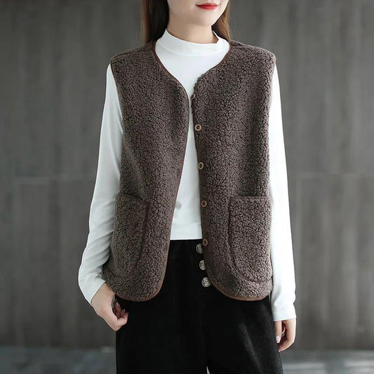 Fur One-piece Vest Women's Autumn and Winter Solid Color All-match Short Casual Fashion Jacket