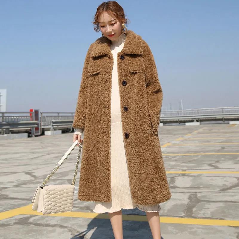 Lamb Wool Coat Women's Winter Thickening and Velvet Fashion Loose Coat Mid-length Faux Wool Fur Coat
