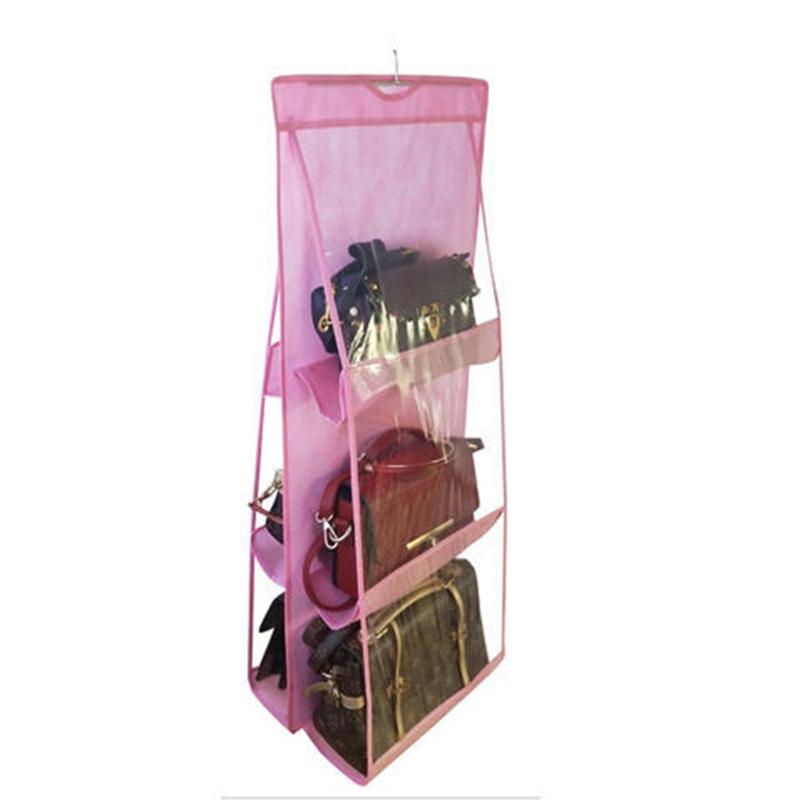 Bag Storage Hanging Bag Cloth Art Household Dust Bag 6 Grid Hanging Bag Wall-mounted Wardrobe Storage and Finishing Dormitory Artifact