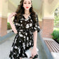 Floral Two-piece Women's Dress Shorts Suit Women's Chiffon Dress Fabric Light and Breathable V-neck Short-sleeved Top Loose Shorts