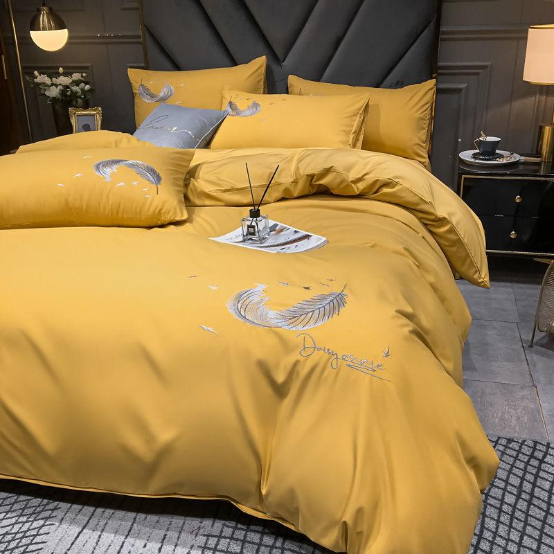 Summer Bedding Set 4PCS Washed Silk Naked Sleeping Silky Bed Sheet Duvet Cover Light Luxury European Style Bedding
