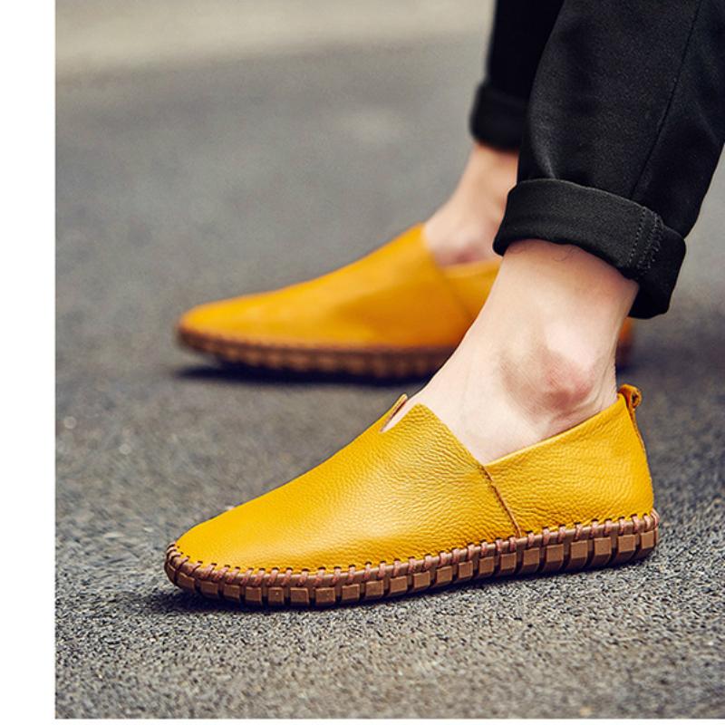 Casual Leather Shoes Men's Shoes Large Size Hollow Breathable Ultra-light Hand-stitched Leather Shoes