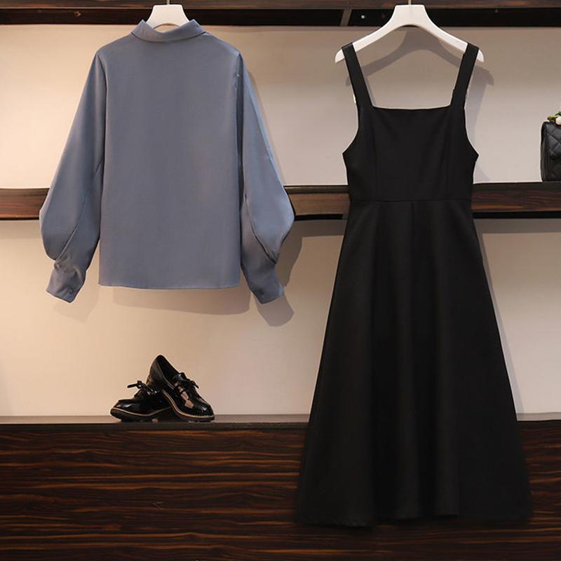 Plus Size Women's Spring and Autumn Suit Women's Fashion Shirt Cover Belly Slimming Dress Women Two-piece Suit