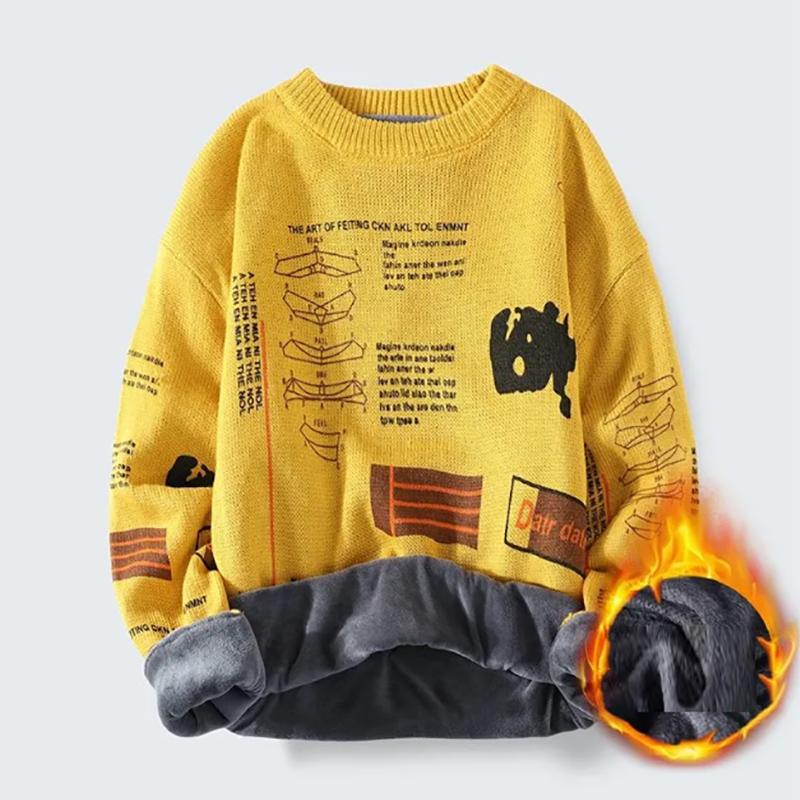 Winter Plus Velvet Thick Men's Sweatshirts Korean Casual Pullover Loose Warm Sweater Youth Sweater