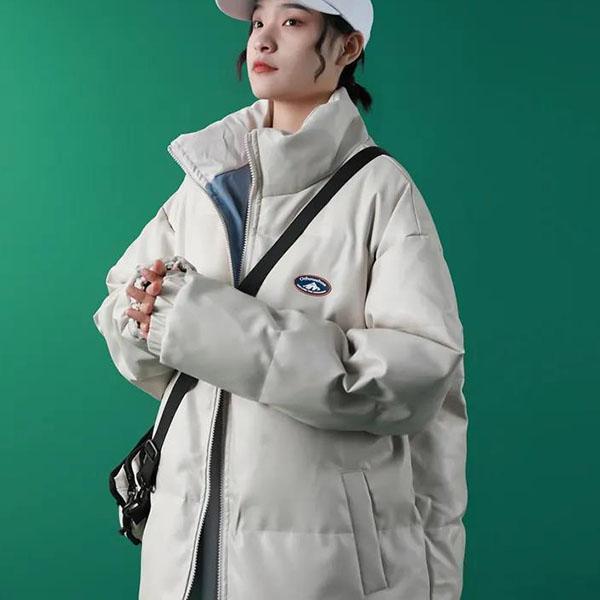 Women Winter Both Sides Wear PU Cotton Coats Large Size Stand Collar Loose Thickened Coats Solid Color Cotton Padded Jacket