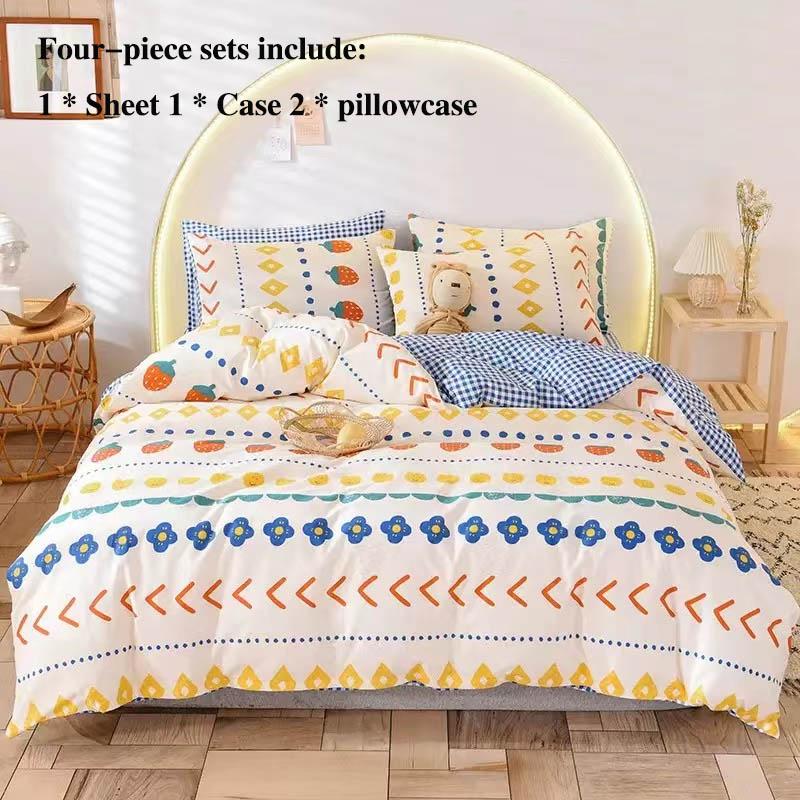 Cotton Bed Four-piece Print Corrugated Bed Single Pillowcase Is Set In Holder Bohemian Style Home Bedding