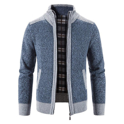 Men's Sweater Stitching Plus Fleece Warm Zipper Sweater Autumn and Winter Coat Loose Cardigan Sweater
