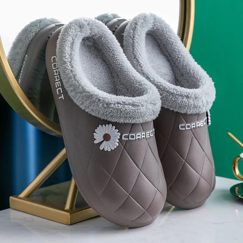 Autumn and Winter Men's and Women's Cotton Slippers Indoor Non-slip Soft-soled Shoes Warm Simple Plush Cotton Shoes