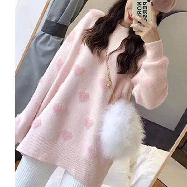Love Round Neck Pullover Sweater Spring and Autumn Loose Fairy Gentle Style Student Sweater Jacket