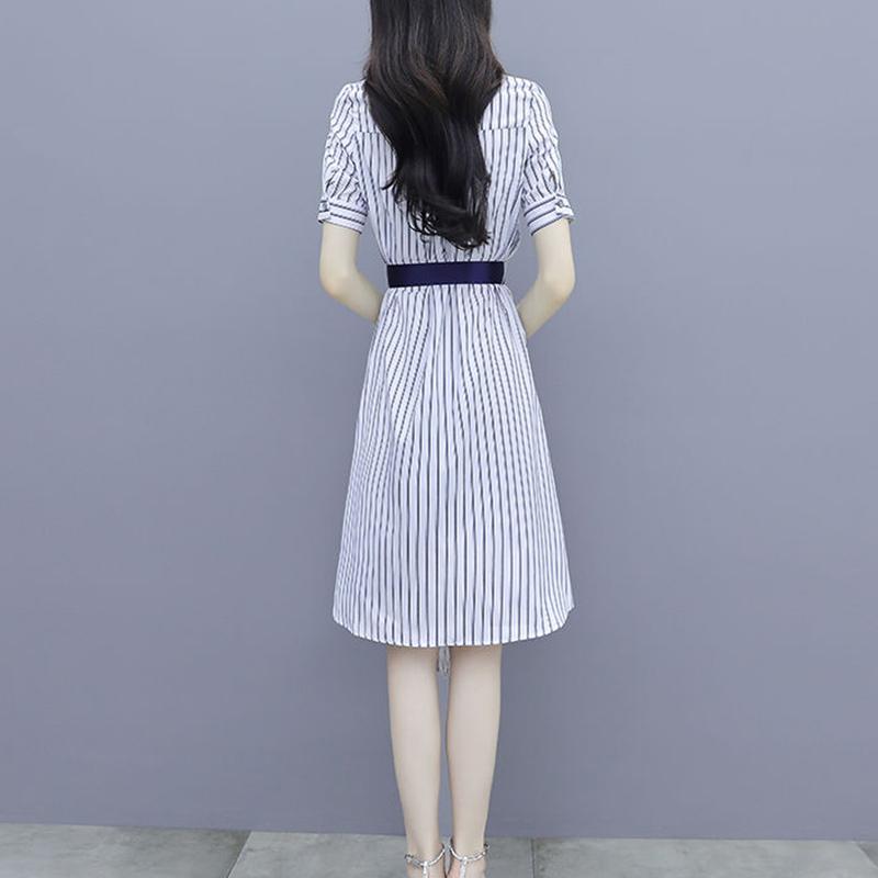 Striped Shirt Chiffon Female Dress A-line Printed Skirt with Waist and Thin Temperament