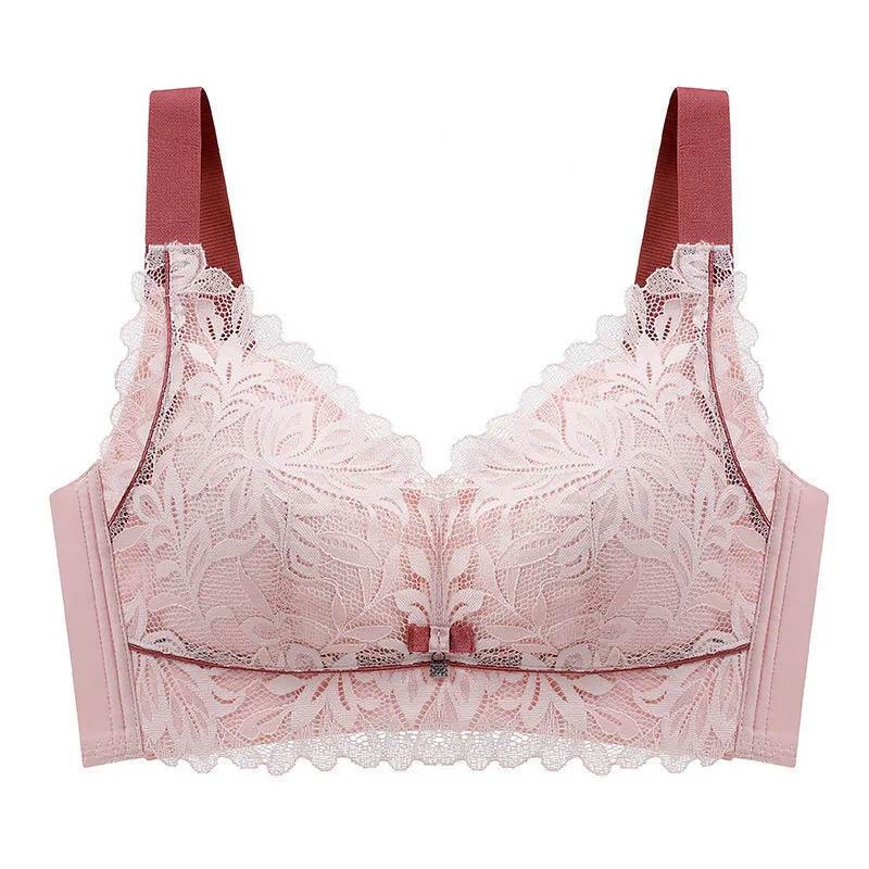 Women's Thai Natural Latex Thin Bra Without Steel Ring Gathers Large Breasts Shows Small Anti-sagging Side-retracts Anti-glare Comfort Bra