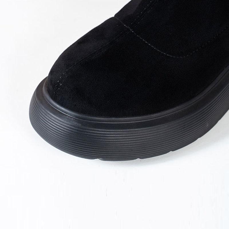 Black Boots Woman Autumn and Winter Velvet Elastic Boots Korean Version of Wild Short Boots Increased Thick-soled Boots Martin Plush Boots