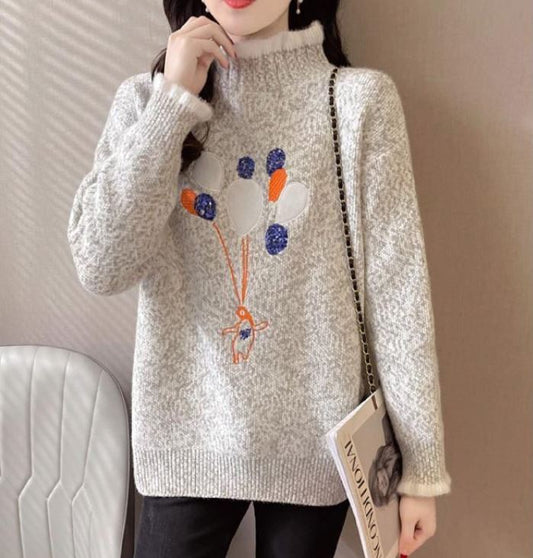 Autumn and Winter Women's Turtleneck Chenille Sweater Fashion Color Thickening Bottoming Shirt Loose Plus Size Sweater