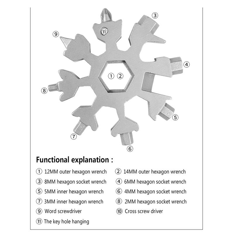 Portable 18 In 1 Mini Snowflake Multi Pocket Tool Spanner Hex Wrench Multipurpose Camp Survive Outdoor Hike Key Ring Key Chain
