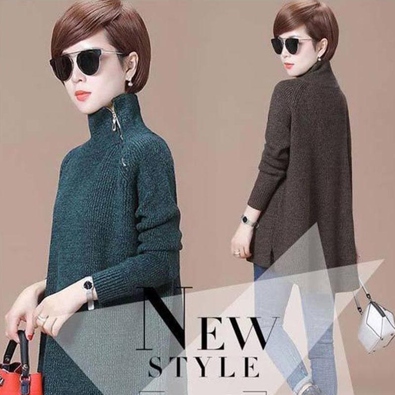 Autumn and Winter High Neck Casual Sweater All-match Knitted Long-sleeved Top Sweater Loose Solid Color Female Jacket