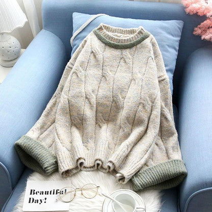 Coarse Wool Sweater Women's Short Loose Loose Outer Wear Twist Hedging Small Lazy Wind All-match Blouse Autumn and Winter Thickening