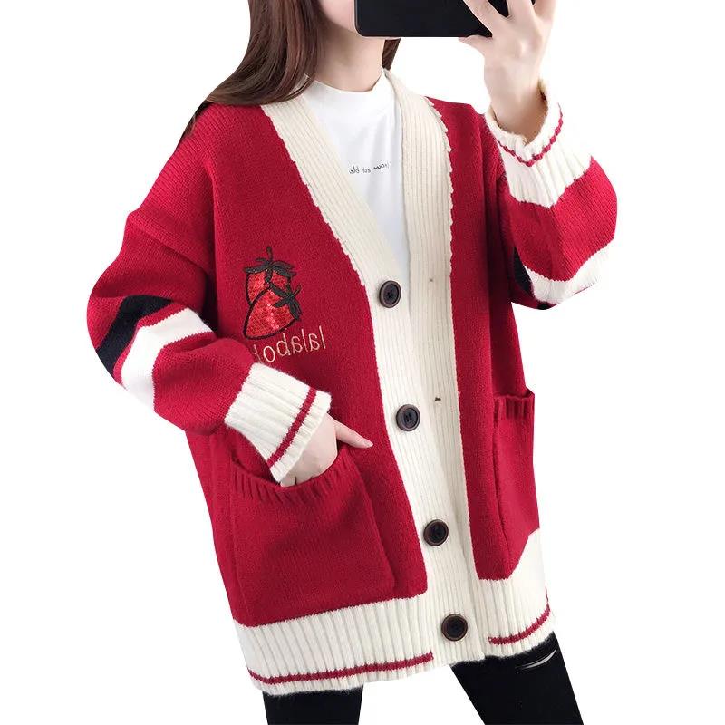 Women's Knitted Cardigan Sweater Loose Spring and Autumn Style Lazy Wind Sweater Coat