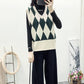 Diamond Check V-Neck Knitted Vest Women's Sweater Autumn and Winter Korean Loose Wild Sweater Vest Sleeveless Sweater