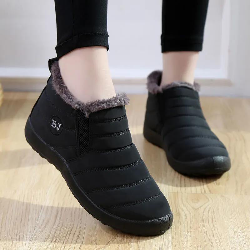 Snow Boots Women Shoes Winter Warm Flat Couple Style Ankle Boots Cotton Slip on Plus Size Platform Booties Winter Shoes for Women
