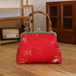 Ethnic Style Women Silk Bamboo Leaves Printing Handbag Messenger Dual Purpose Exquisite Elegant Doctor Bag