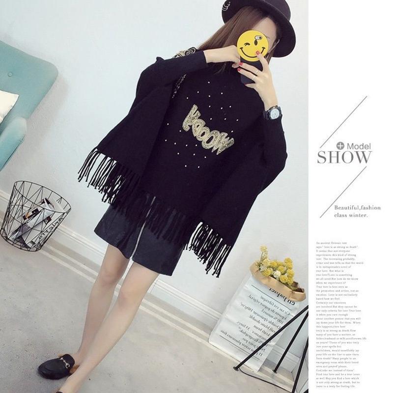 Autumn/winter High-neck Casual Sweater Women Loose Bat Sleeve Jacket Knit Sweater Cloak Shawl Tassel Plus Size Autumn Clothes