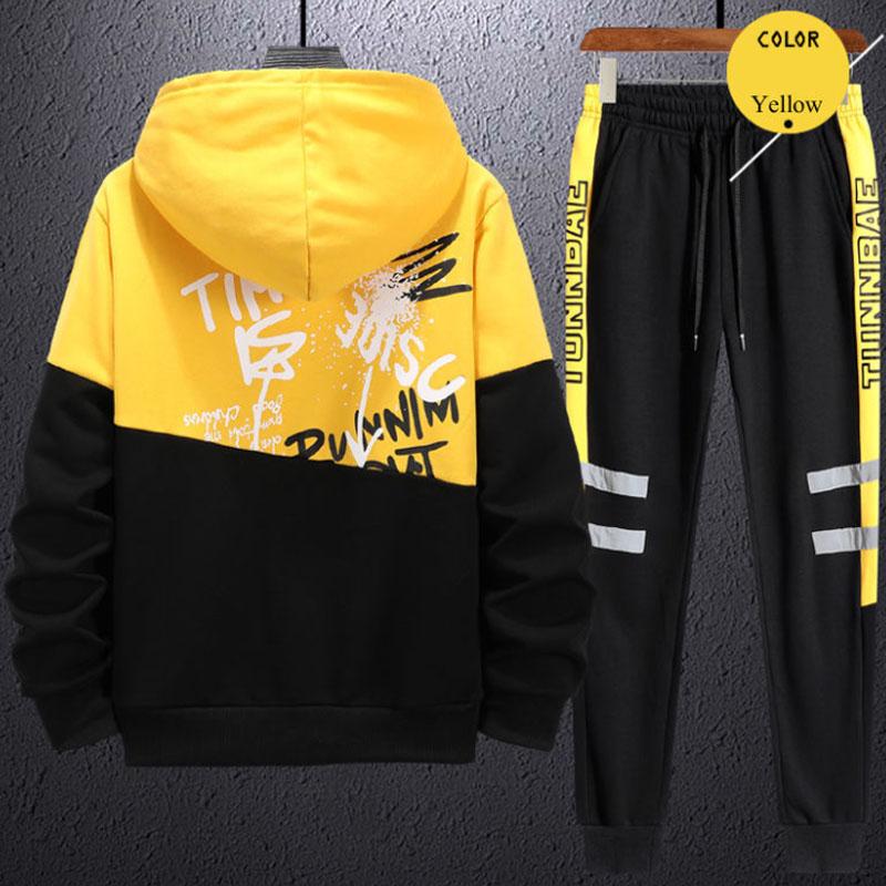 WTEMPO Youth Men Sports Suit Spring Campus Hooded Sportswear Pullover Suits Casual Loose Clothing
