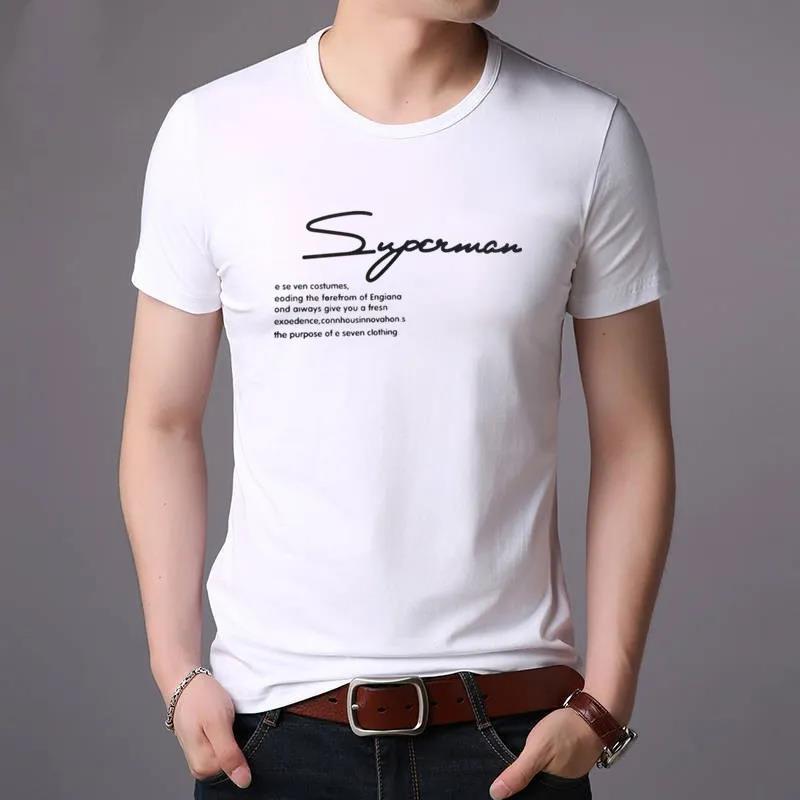 Text Print T-shirt Summer Short Sleeve Thin Shirt Casual Business Pullover Fashion Elegant Slim O-Neck Tees Men Clothing